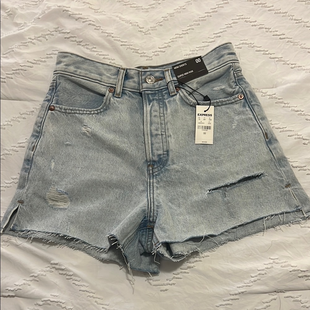 Express Blue Jean Shorts with Raw Hem